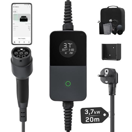 dé 3,7kW Chargeur Voiture Electrique avec App, 20m Recharge Type 2 6-16A