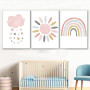 AFCJLTO Lot de 3 posters，Affiche Chambre Enfant Deco， Tableau Fille Decoration，Arc-en-Ciel Nuage Soleil Affiche sans Cadre，Idéal