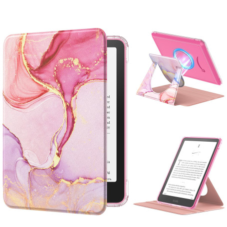 MoKo Coque Pivotante à 360° pour 7" eBook Reader, Marbre Rose Clair Doré | Étui Protection à Dos Clair, Magnétique Détachable, S