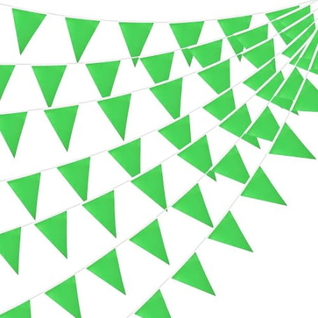 Guirlande de fanions verts, 20 m, 52 pièces, triangles en tissu, pour décoration intérieure et extérieure, anniversaire, baby sh