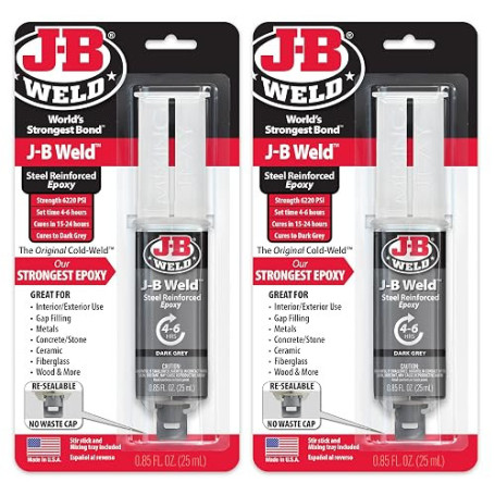 J-B Weld Seringue d'époxy renforcée en acier originale, haute résistance, pack de 2, gris foncé, 50165-2