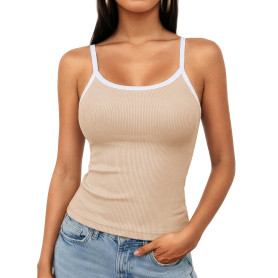Aottori Débardeur Femme Col Rond Bretelles Spaghetti Dos Nu Côtelé Slim Fit | Sans manches, Été décontracté, Chic élégant, Basiq