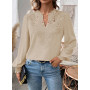 TUUHAW Tee Shirt Femme Bohème Col en V Top Manches Longues Blouse Élégant | Automne Chemise, Plissé Lâche, Dentelle Tunique, Flu