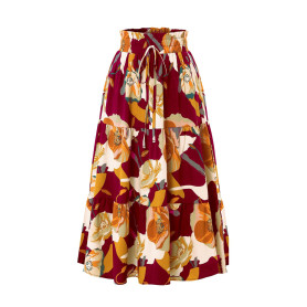 Adigaber Faldas de Mujer Cintura Elástica Faldas Vintage Estampado Floral Volantes A-Línea Faldas a la Pantorrilla Con cinturón