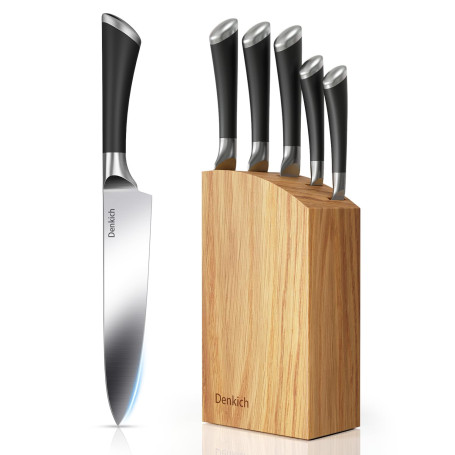 Denkich Couteau Cuisine, 6 Pièces Professionnels Couteaux et Ustensiles de Cuisine en Acier Inoxydable, couteaux de cuisine Port