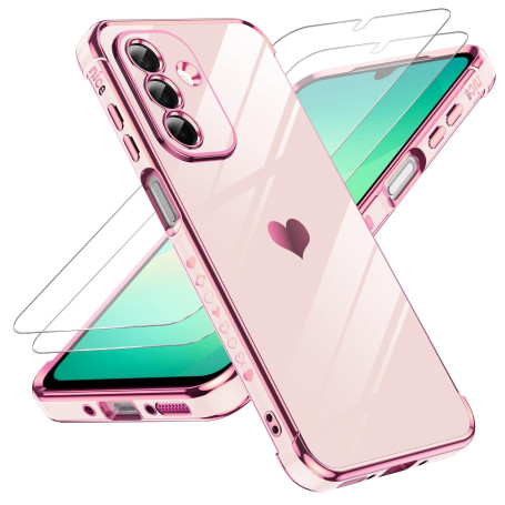 LeYi pour Coque Telephone Samsung Galaxy A26 5G avec 2 Verre Trempé Rose | Silicone Forme de Coeur d'amour Housse Étui de Protec