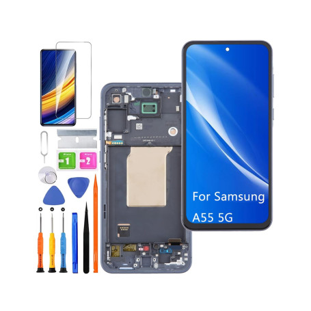 Écran pour Samsung A55 5G A556B TFT Noir avec Cadre | Sans Empreintes Digitales，avec Kit de réparation，TFT LCD，Affichage HD，Remp