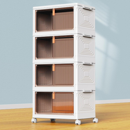 Boite de Rangement avec Couvercle, Boite Rangement Plastique Empilable 92L | Caisse Tour Rangement à 4 Niveaux avec 1 Couvercle,