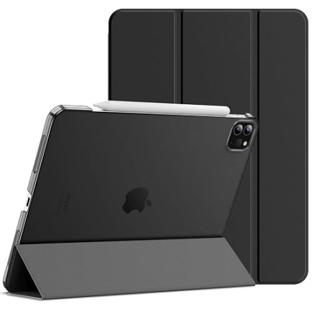 JETech Coque pour iPad Pro 11" 4/3/2/1 (2022/2021/2020/2018), Noir | Étui Housse Dos Translucide Fin, Support 3 Volets, Veille/R
