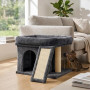 Relaxdays Arbre à Chat avec Niche, griffoir et Plate-Forme, Gris foncé | niche moelleuse pour chat, H x l x P : 38,5 x 54 x 45 c
