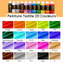 ABEIER Peinture Acrylique, 20 Couleurs (60 ml/2 oz), peinture textile permanente pour vêtements, peintures pour tissu, Non Toxiq