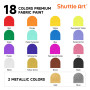 Shuttle Art Peinture Textile 18 Couleurs (60ml) avec Pinceaux Palette | Peintures pour Textiles Non Toxique avec Pochoirs, Peint