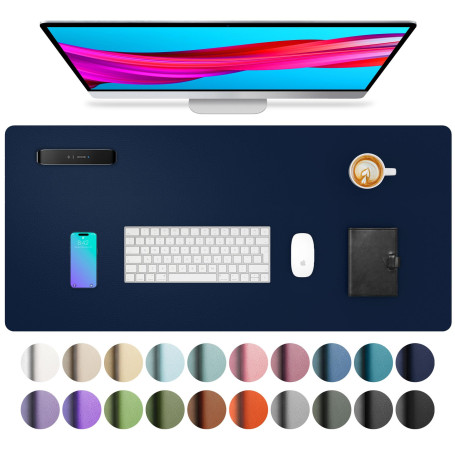 Aothia Sous-main de bureau,Grand tapis de souris, 80 x 40cm,Bleu foncé | Tapis clavier souris en cuir PU,protège bureau antidéra