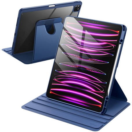 JETech Coque Rotatif pour iPad Pro 12,9" 6/5/4/3, Marine | Pour 2022/2021/2020/2018 Modèle, Support Rotatif à 360°, Veille/Révei