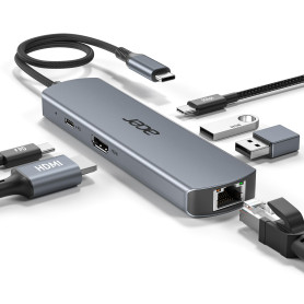 acer Hub USB C 6 en 1 avec Ethernet 1Gbps, HDMI 4K@60Hz, PD 100W | 1*USB-C 5Gbps, 2*USB-A 3.0, Adaptateur USB C Ethernet HDMI po