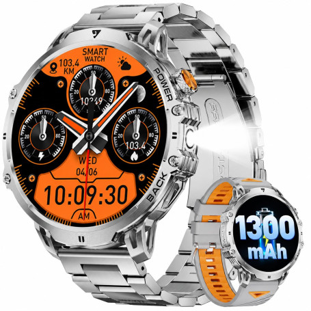 LIGE Montre Connectée Homme Montre Sport avec 1300mAh/1,85'' HD Grand Écran/LED Lampe, Moniteur de Fréquence Cardiaque et Sommei