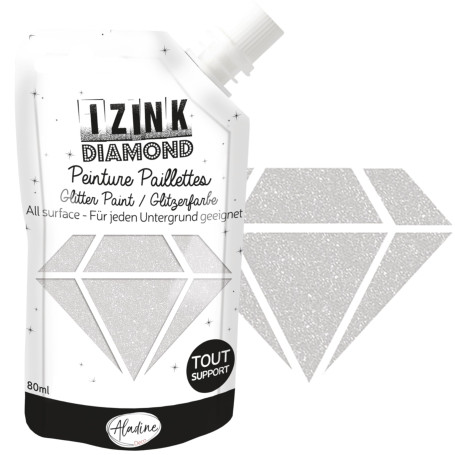 Aladine - Izink Diamond Blanc Nacré 80 ml - Peinture Pailletée - Pour Tout Support : Papier, Tissu, Béton, Métal, Bois - DIY et 
