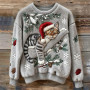 Pull de Noel Femme Rigolo Hiver Drôle Sweat Pull Noël Fantaisie à Col Rond et Chaud Sweatshirt de Noël en Flanelle avec imprimé 