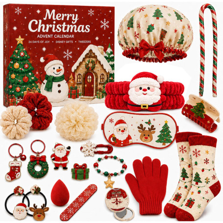 Calendrier de l'Avent de Noël 2026, Coffret Accessoires Beauté et Coiffure | Calendrier de l'Avent Noël 24 Jours Compte à Rebour