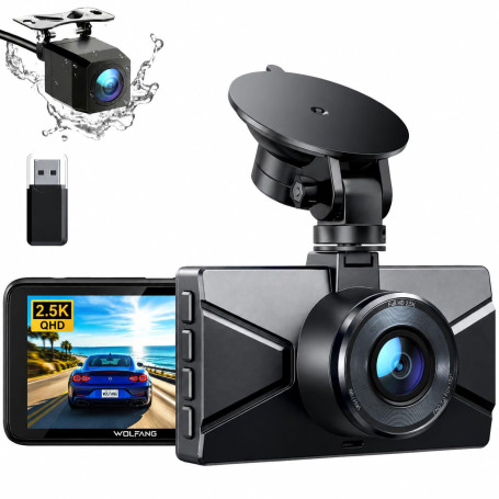 WOLFANG 2.5K Dashcam Voiture Avant Arrière, 1440P+1080P FHD Camera Embarquée Voiture, IPS 3" Camera Voiture Grand Angle de 170°+