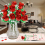 Fleurs Briques De Construction, Bouquet De Fleurs pour Adultes, Kit De Jeu De Construction 11 Roses Artificielles, 459 Pièces, C