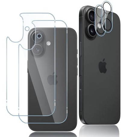 Oelrstfe 2 Pièces Arrière Verre Trempé pour iPhone 16 avec 2 Caméra Protecteur D'écran,HD Transparent Film Protection écran,9H D
