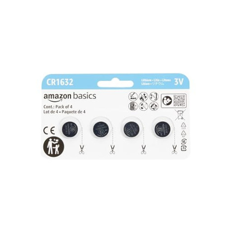 Amazon Basics Lot de 4 piles bouton CR1632 au lithium, 3 V, puissance longue durée, sans mercure