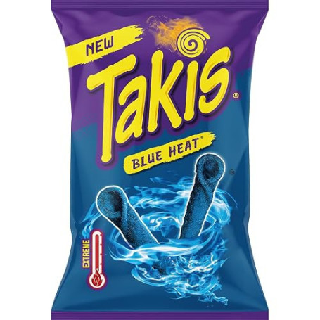 Takis Blue Heat Chips - Snack Maïs Piquant Intense, 100 g | Tortilla roulée au piment, niveau de chaleur extrême - parfait pour