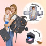 Dikaslon Sac a Langer Bebe, Sac à Langer à Dos Grande Capacité 18 Poches, Polysteer Déperlant, Tapis à Langer, Porte Tétine, San