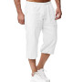 LVCBL Short en Lin pour Homme, Longueur 3/4, Pantalon d'été, pour la Plage, Le Yoga, Le Jogging, Décontracté