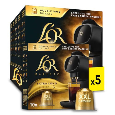 L'OR - Capsules XXL - 50 capsules Extra Long - Intensité 5 | Compatibilité Exclusive L'OR BARISTA® - lot de 5 x 10 capsules alum