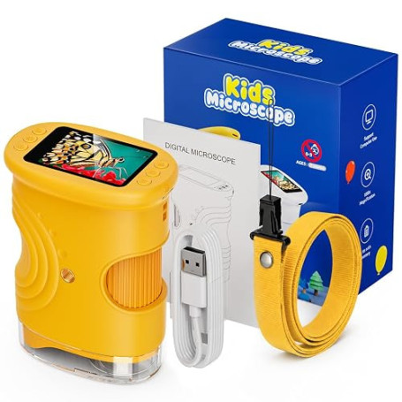 Ahalfcit Microscope Numérique pour Enfants 1000X, Microscope Enfant Portable avec Écran IPS 2 Pouces, 8 Lumières LED, Photo & Vi