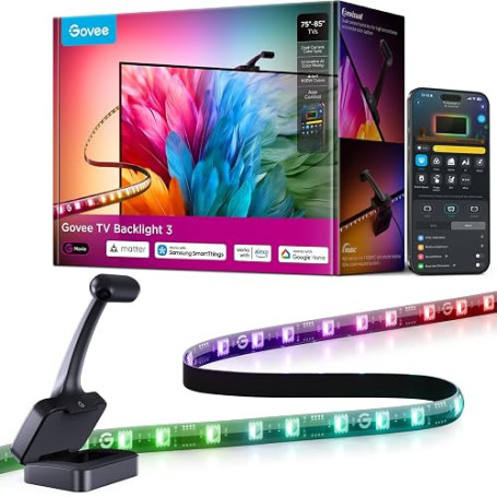 Govee Rétroéclairage TV LED 3 RGBWIC avec Double Caméra, Ruban LED TV 5m | 4MP Double Caméra, LED TV Backlight Synchronisation I