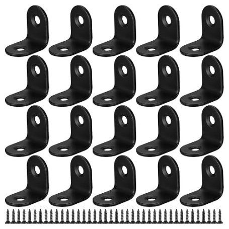 Lot de 20 supports d'angle d'angle droit à 90 degrés, supports en L, petits supports d'angle noirs en acier inoxydable pour meub