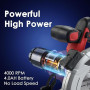 TEENO Scie circulaire laser sans fil 4000 RPM avec frein électrique, 2X2.0 AH batteries, 2X165mm lames, profondeur et angle de c