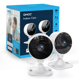 GNCC Caméra de sécurité intérieure,1080p,Wi-FI 2,4 GHz,Pack de 2 | Détection de mouvement par IA,Audio bidirectionnel,Vision noc