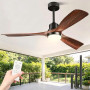 152cm Ventilateur Plafond Bois avec Lumiere Telecommande 3 Pales Noyer | Ventilateur De Plafond Silencieux 6 Vitesses 3 Temperat