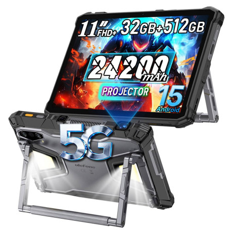 Ulefone Armor Pad 5 Ultra 5G Tablette Tactile Incassable avec Projecteur,24200mAh 120W, Ecran 11'' 2.4K, 32Go+512Go/2To Tablet A