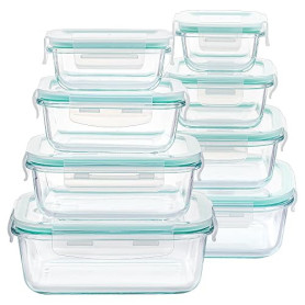 Vtopmart Lot de 16 Boîtes Alimentaires Verre, 8 Récipients et 8 Couvercles | Verre Sain sans BPA, Étanche et Hermétique, Compati