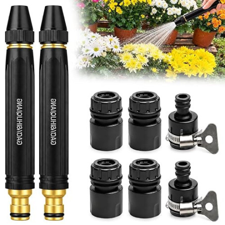 Vkwcck Pistolet Haute Pression Tuyau Arrosage avec Adaptateurs, 2 Kit | Jet Réglable, Raccord Métallique, pour Voiture, Terrasse