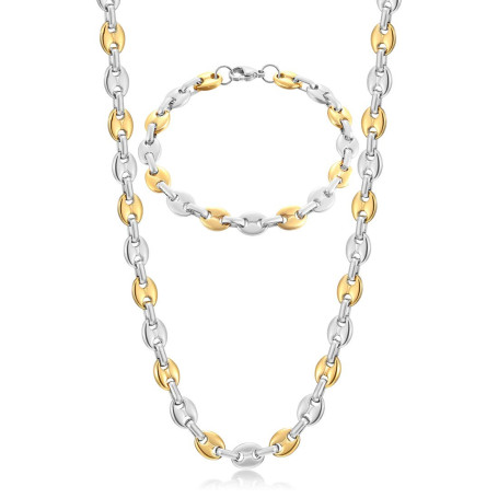 AFSTALR Chaine Maille Grain de Café Homme Collier et Bracelet en Acier Inoxydable, 6mm 9mm 11mm Argent/Or/Noir