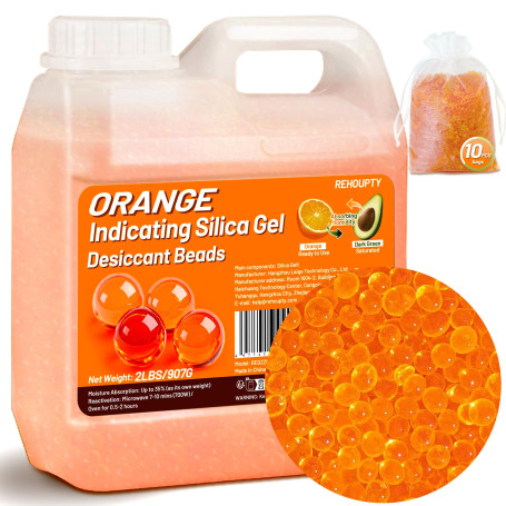 Perles Déshydratantes Silice Orange Indicatorices Pour Contrôle Humidité | 907G Réutilisables, Granulométrie 3-5mm, Pour Filamen