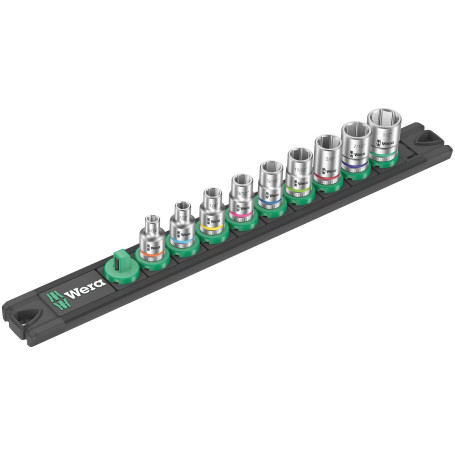 Wera 05005420001 Barre magnétique pour douilles A Imperial 1, Jeu de douilles Zyklop, 1/4", système impérial, 9 pièces Noir