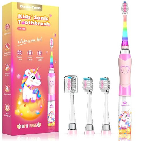 Brosse à Dents Électrique Enfant 3-6-8-12 Ans, Brosse à Dent Electrique Enfant Sonique Avec Minuteur, Lumières LED Arc-En-Ciel E