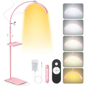 Adonafy Lampe Extension de Cils Professionnel: 18" Pliable Lampe Demi Lune Onglerie avec 5 Couleurs Intensité Variable & 360° Ro