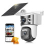 4K Caméra de Surveillance WiFi Extérieure sans Fil,8MP Double Objectif Camera Solaire Extérieur avec Panneau,355° PTZ,Vision Noc