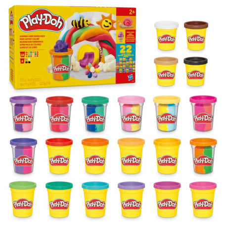 Play-Doh - Mon Coffret Coloré, Pack de 22 Pots de Pâte à Modeler (113 g et 57 g), 30 Couleurs Éclatantes, Loisirs Créatifs pour 