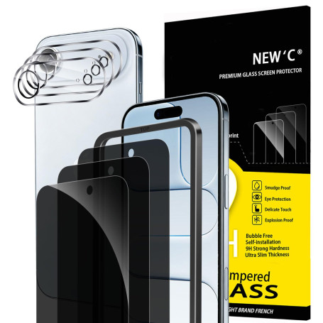 NEW'C Verre Trempé pour iPhone Air Anti-Espion, Protection Écran + Caméra | Outil inclus, Lot de 6, 3x vitres trempées + 3x prot