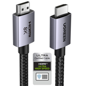 UGREEN 8K Câble HDMI 2.1 Certifié 10K 8K 60Hz Haute Vitesse 48Gbps (2M) | Cordon HDMI 4K 240Hz Aluminium DynamicHDR Dolby Atmos 