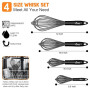 HOTEC Lot de 4 fouets en silicone avec poignée antidérapante pour ustensiles de cuisine antiadhésifs, parfaits pour cuisiner, mé
